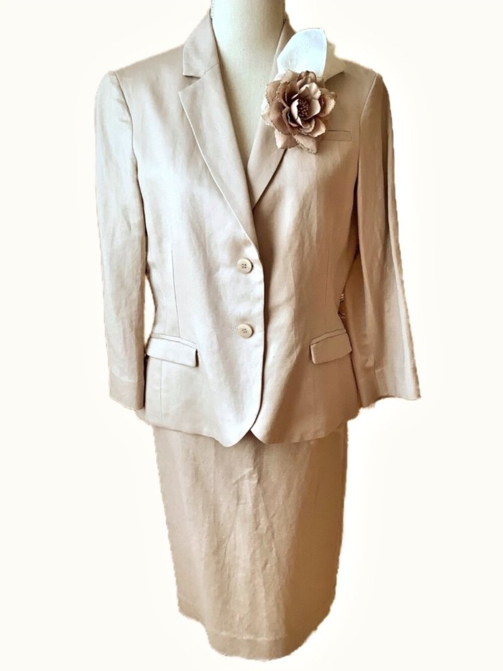 FRANCO MIRABELLI NWT Linen Skirt Suit Beige Taupe 8 Pencil Skirt Blazer